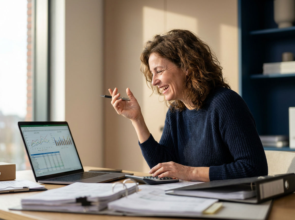 Small business owner reviewing financial reports